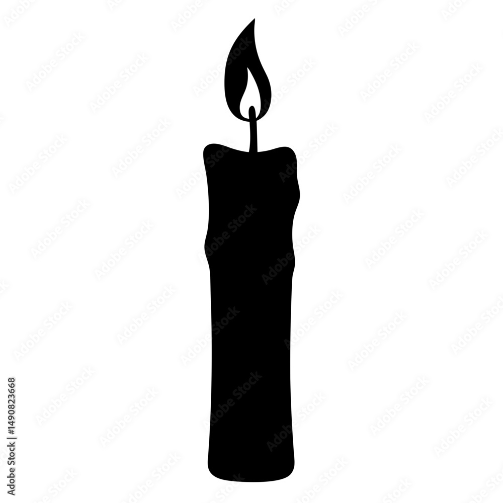 Obraz premium Black silhouette of a single burning candle with wax dripping downwards
