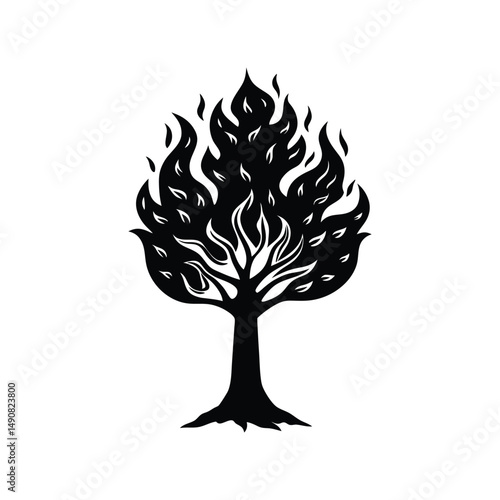 burning tree silhouette