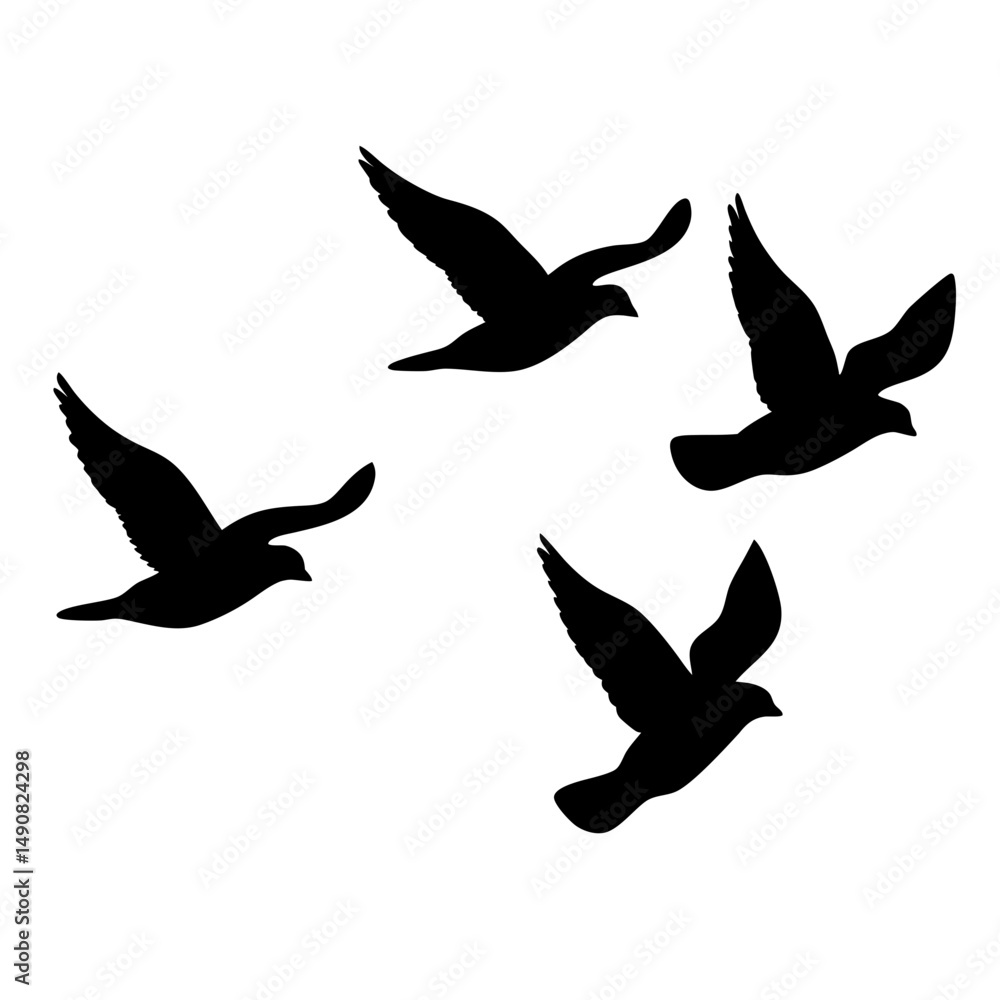 Fototapeta premium Black silhouettes of birds flying together on a white background design