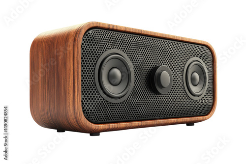 Experience rich sound with a vintage inspired wooden speaker isolated on transparent background