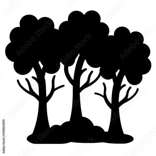 Three stylized trees in a silhouette image against a white background
