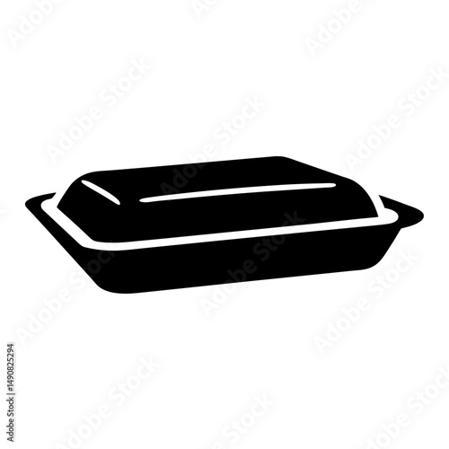 Isolated black takeout container for food delivery and restaurant services icon