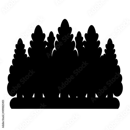 A silhouette representation of a forest with many stylized trees lined up