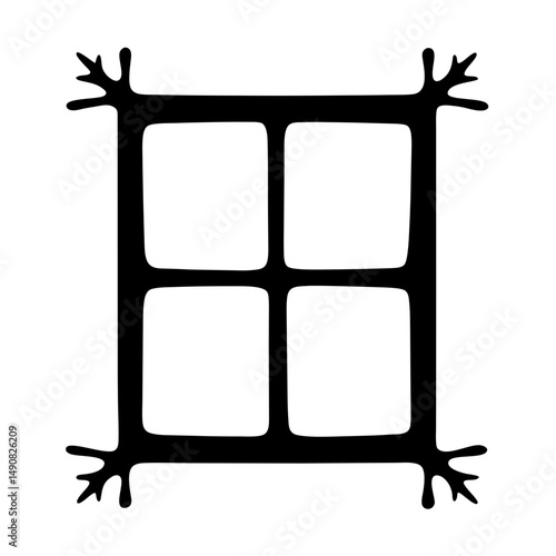 Abstract black and white window with twiglike extensions in minimal art style