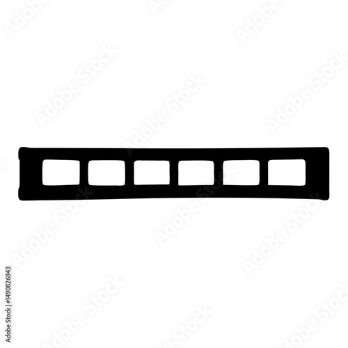 Black rectangle with six white square holes aligned in a horizontal row