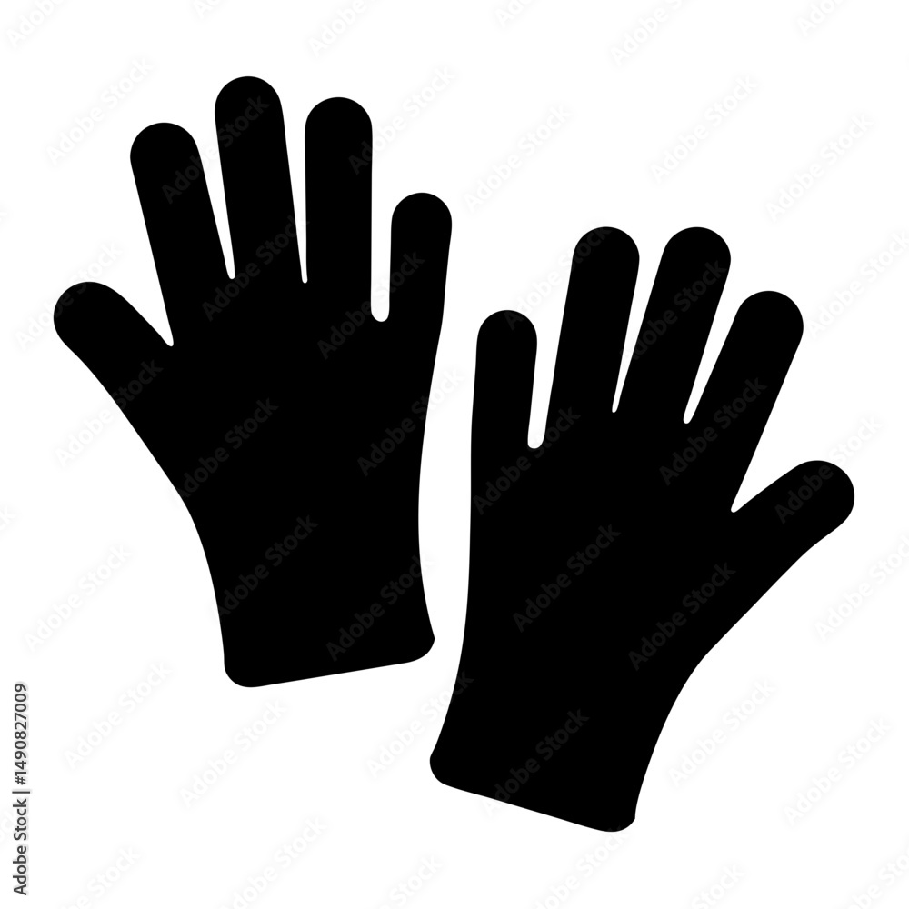 Two simple black gloves, protective handwear for safety and hygiene use Two simple black gloves, protective handwear for safety and hygiene use