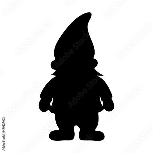 Silhouette of a whimsical garden gnome with pointed hat and beard