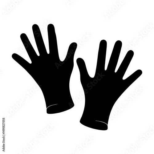 Black Silhouette of a Pair of Protective Gloves Isolated on White Background