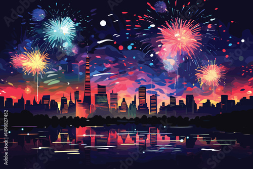 Digitally generated cityscape background with cityscape