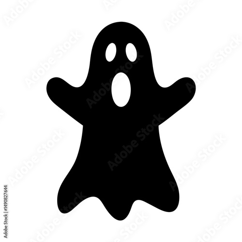 Simple Black and White Halloween Ghost Icon with Rounded Features Image