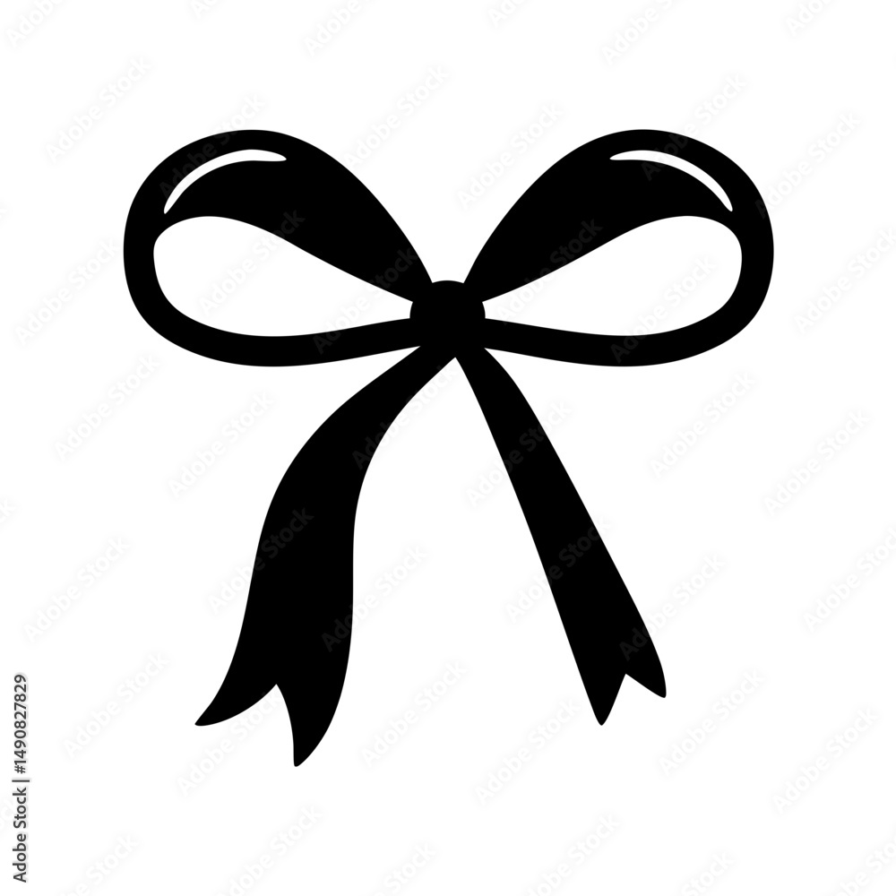 A single black bow with a shiny appearance, isolated on white A single black bow with a shiny appearance, isolated on white
