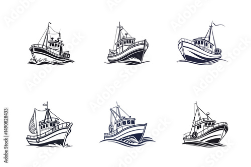 Ship vector set illustration. Ships, boats, cargo, logistics, transportation and shipping icons.  Ship silhouettes vector art illustration. ship logo icon vector set.