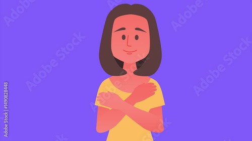 A Woman Hugging Herself. Minimal modern seamless motion design. Animation 2D