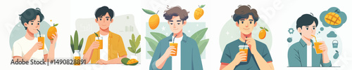 vector of a young man eating bread