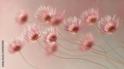 Delicate pink flowers in soft pastel tones, evoking a sense of airy lightness and gentle movement