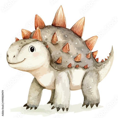 Adorable Watercolor Ankylosaurus Dinosaur Illustration (2)