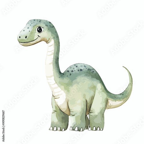 Adorable Watercolor Apatosaurus Dinosaur Illustration