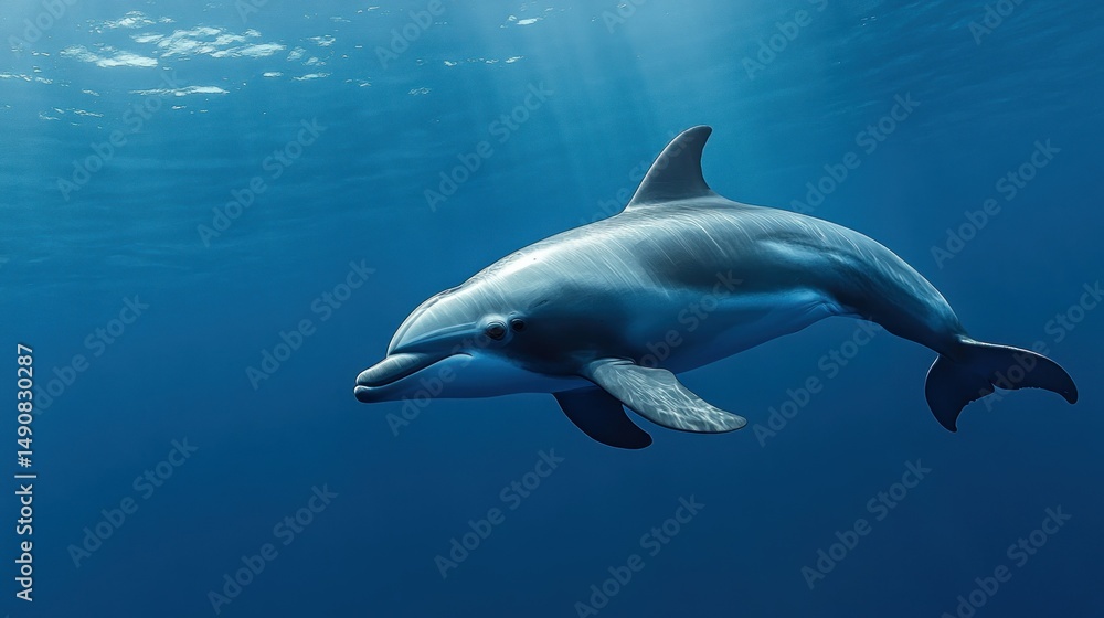 A Vaquita dolphin swims in the blue waters, background wallpaper AI generated image A Vaquita dolphin swims in the blue waters, background wallpaper AI generated image