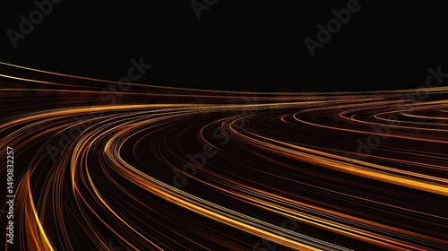 Abstract design with swirling, golden lines on a dark background.