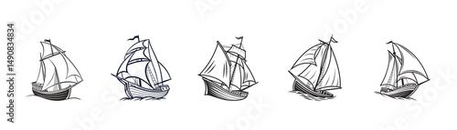Ship vector art illustration. Ships, boats, cargo, logistics, transportation and shipping icons.  Ship silhouettes vector art illustration. ship logo icon vector.