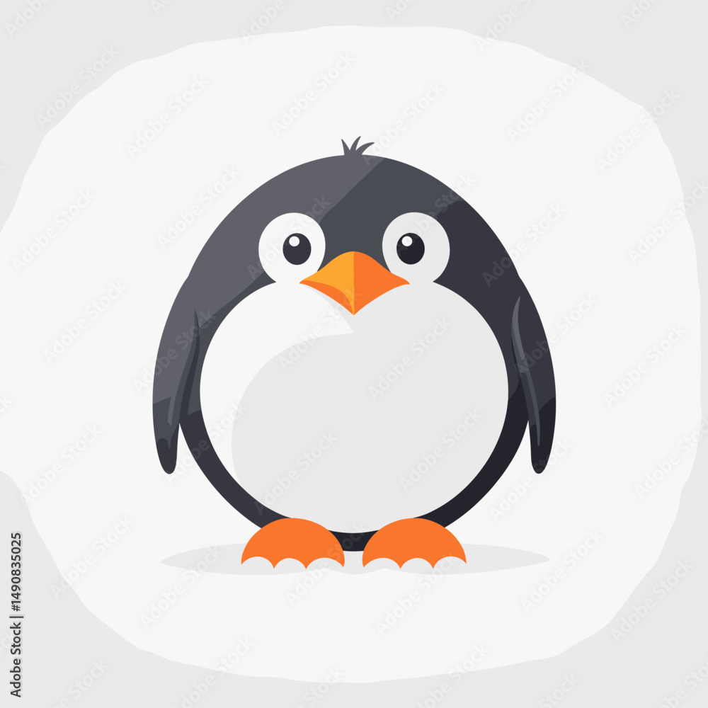 Fototapeta premium Cute cartoon penguin character standing on a light background with copy space