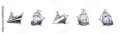 Ship vector art illustration. Ships, boats, cargo, logistics, transportation and shipping icons.  Ship silhouettes vector art illustration. ship logo icon vector.