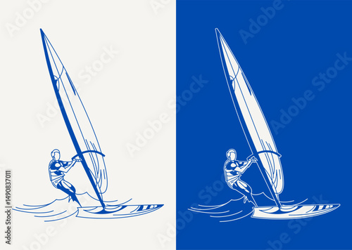 Vector Art of a Windsurfer Riding the Waves
