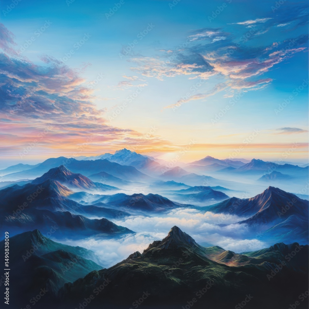 Obraz premium Breathtaking mountain sunrise majestic landscape scenic view nature's beauty tranquil environment serene atmosphere