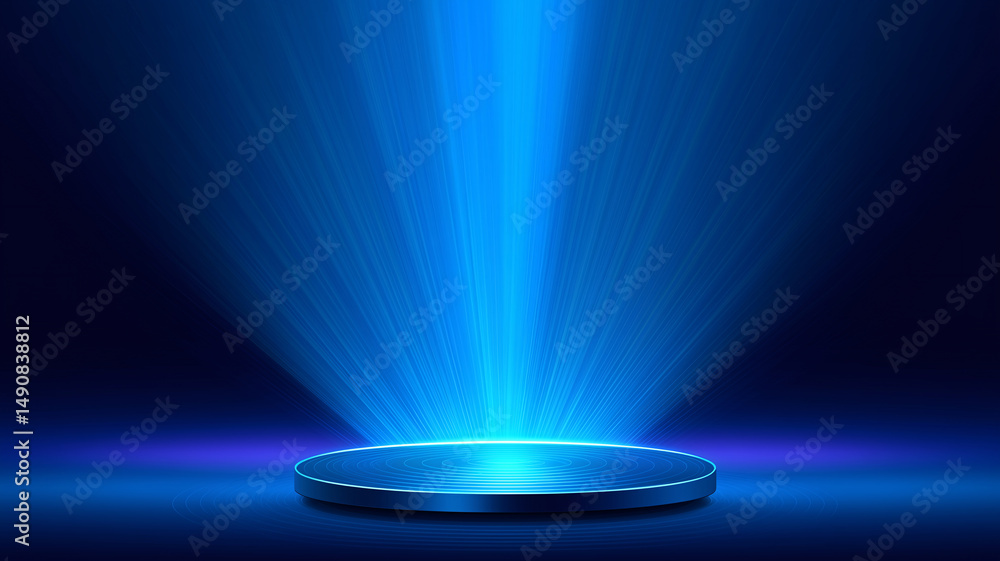 Futuristic Tech Product Display Platform with Blue Spotlight