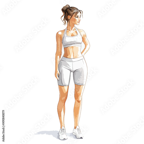 Athletic Woman in White Sportswear Side Profile