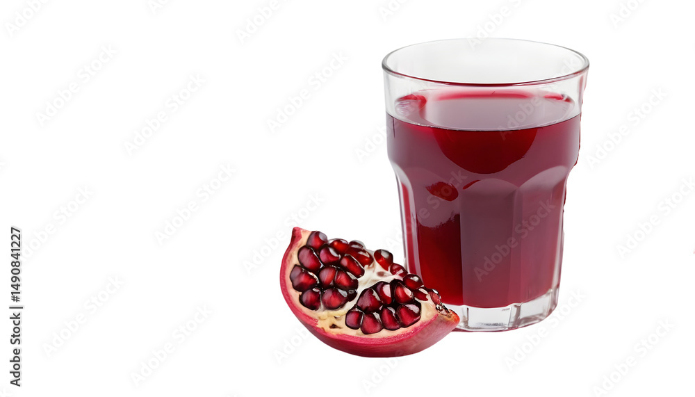 A rich and inviting glass of deep red pomegranate juice, beautifully complemented by two whole pomegranates and a scattering of vibrant arils, perfect for showcasing healthy and delicious beverages. A rich and inviting glass of deep red pomegranate juice, beautifully complemented by two whole pomegranates and a scattering of vibrant arils, perfect for showcasing healthy and delicious beverages.