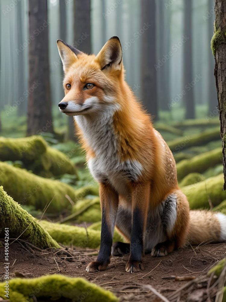 Fototapeta premium Witness the plight of a tired fox amidst a devastated forest landscape