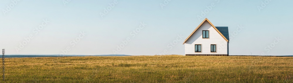 custom made wallpaper toronto digitalMinimalist White Home in Golden Field Under Blue Sky, architecture , farmhouse