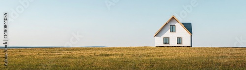 Wallpaper Mural Minimalist White Home in Golden Field Under Blue Sky, architecture , farmhouse Torontodigital.ca