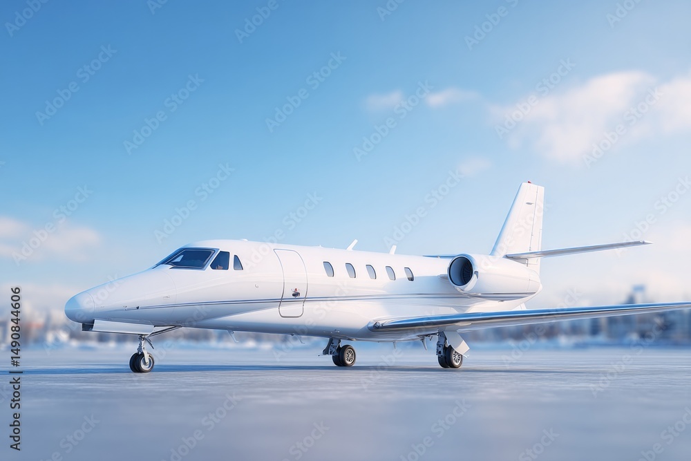 sleek private jet on pristine tarmac under clear blue sky sleek private jet on pristine tarmac under clear blue sky