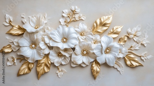Ornate floral design in ivory and gold.