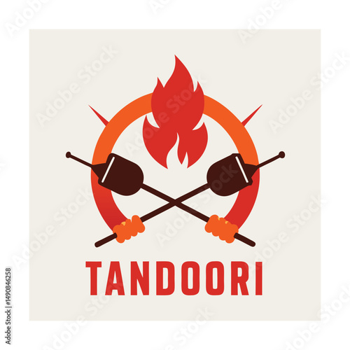 Tandoori Grill Logo with Firewood and Skewers