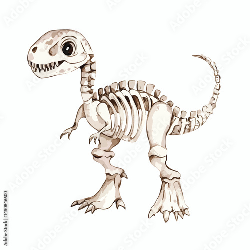Cartoonish Dinosaur Skeleton with Large Eyes and a Curving Tail