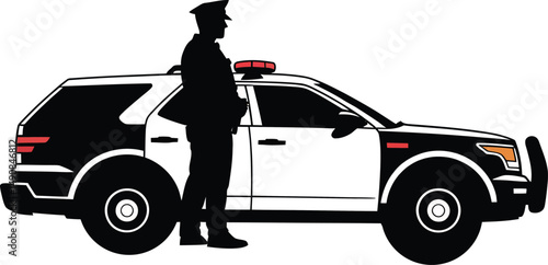 Mail Delivery Truck with Courier Silhouette Delivering Mail in an Urban Environment