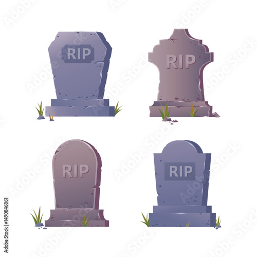 Old stone tombstone with title RIP illustration,