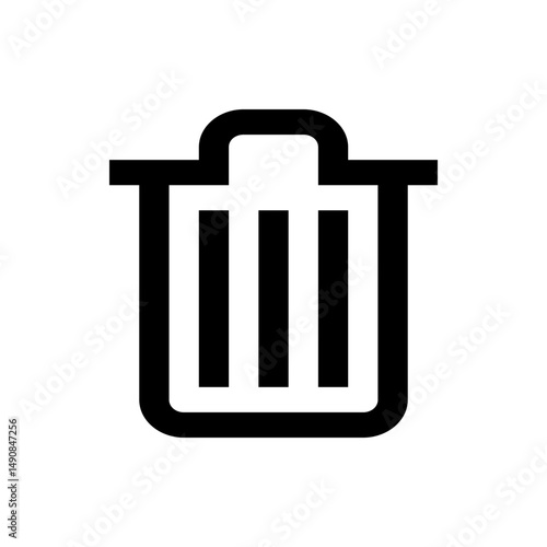 Illustration of a simple black and white trash can icon with a lid and vertical lines inside the bin
