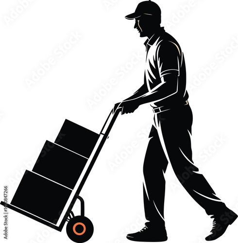 Courier Silhouette Pushing Hand Truck with Boxes for Efficient Delivery Service