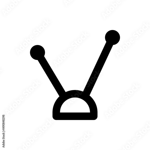 Illustration of a stylized black antenna with two prongs and rounded ends on a white background image view
