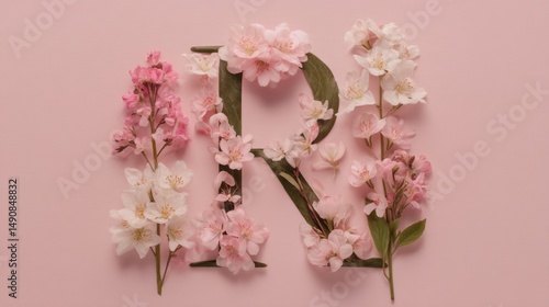 Wallpaper Mural Floral letter R design on a pastel pink background Torontodigital.ca