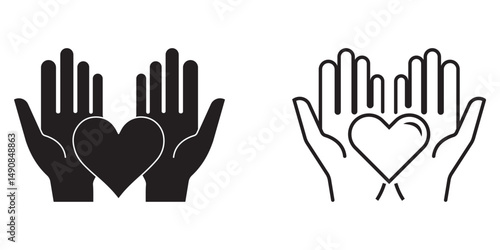 Heart in hand icon, Charity icon. Hand holding heart, love, compassion, giving, support, care, help, charity, kindness, altruism. eps 10
