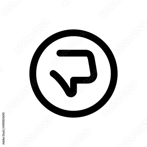 Black outlined thumbs down icon inside a black circle on a white background indicating disapproval sign