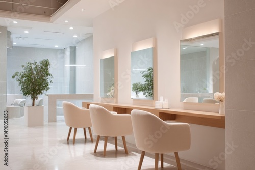 minimalistic beauty salon interior featuring chic modern decor and stylish open layout offering inviting ambiance