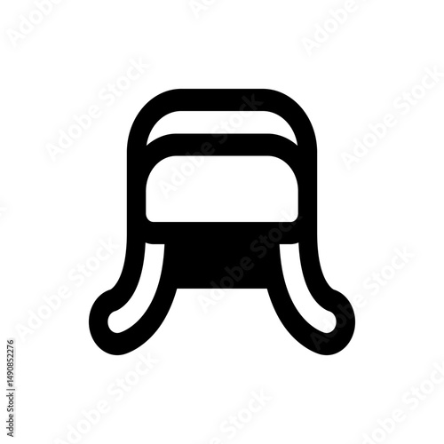 Illustration of a black ushanka hat with earflaps and a rounded top on a white background in a simple style