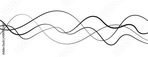 Abstract design featuring thin, elegant wave black lines flowing gracefully across a clean white background. The lines should appear delicate and dynamic, with smooth curves and varying opacity.