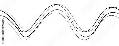Abstract design featuring thin, elegant wave black lines flowing gracefully across a clean white background. The lines should appear delicate and dynamic, with smooth curves and varying opacity.